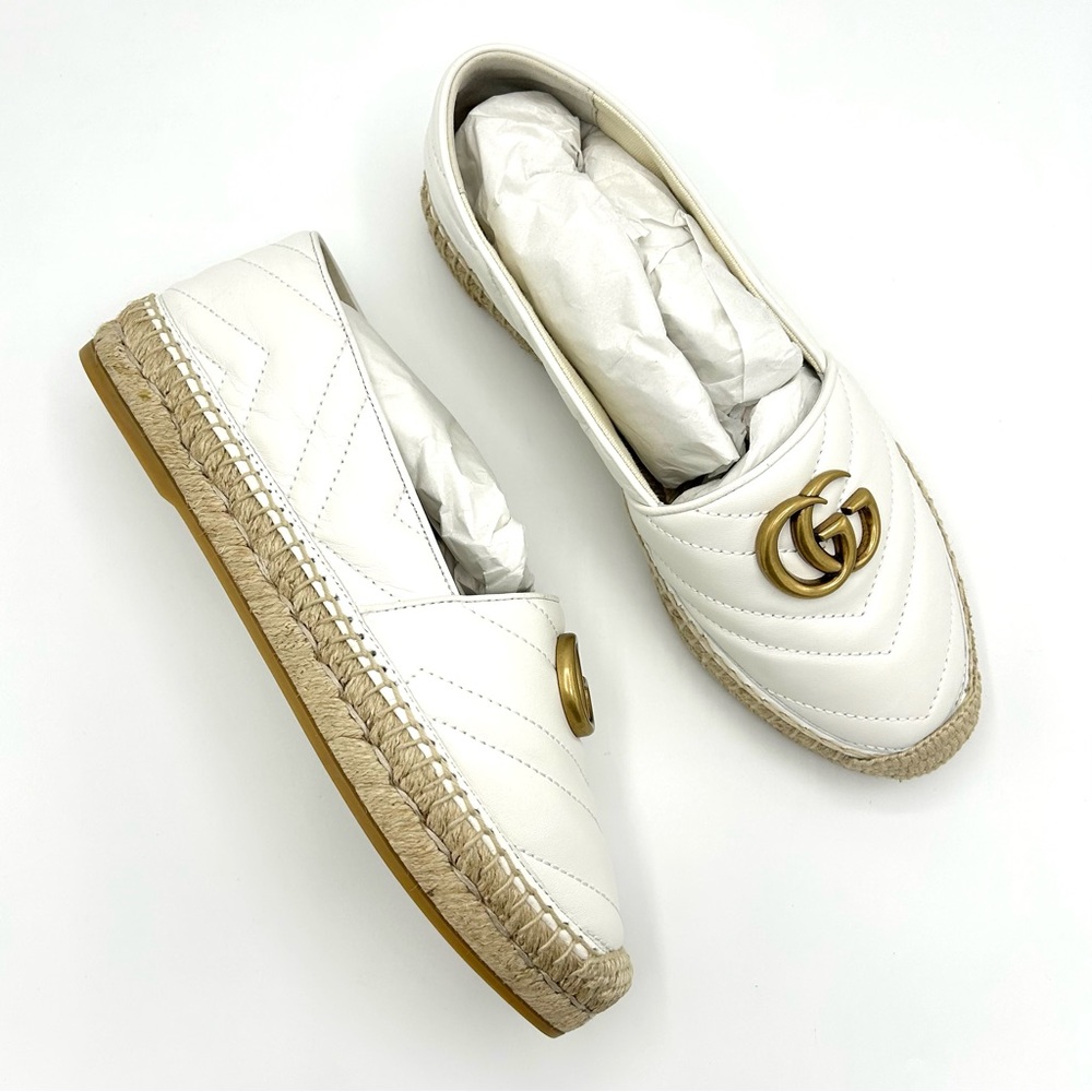 Gucci NWT Nappa Charlotte Espadrilles Marmont Pilar GG White 37 Sandals Slides